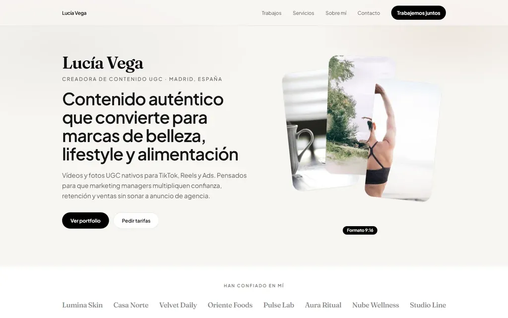 Captura de la plantilla portfolio UGC de Lucía Vega